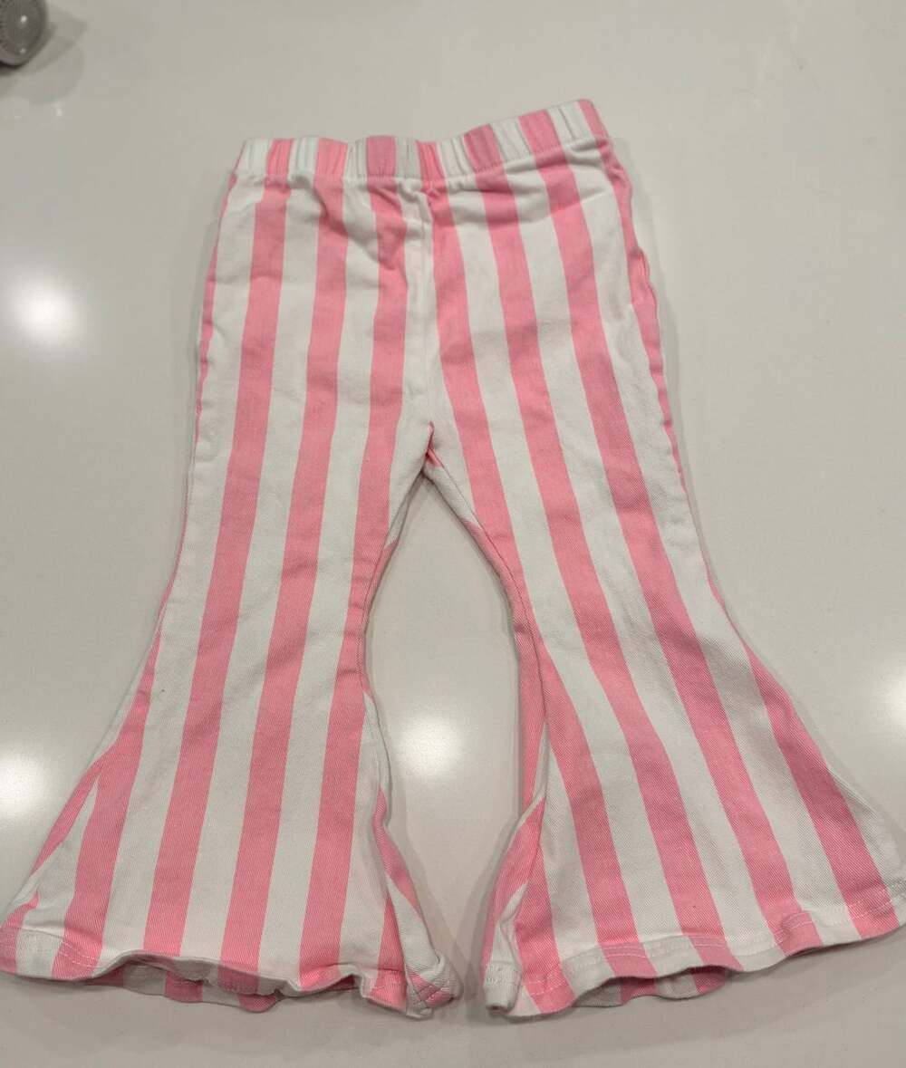Bailly's Blossoms Bell Bottom Pants Size 4T Pink White Striped Flare